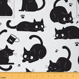 jejeloiu Black Cat Fabric by The Yard Cartoon Cats Upholstery Fabric for Chairs Kawai Animals Waterproof Indoor Outdoor Decor fo