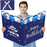Zirtorei Large Birthday Card With Envelope, Blue Silver Happy Birthday Giant Guest Book, Big Birthday Greeting Card Gifts for me