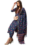 Anni Designer Women'S Cotton Blend Straight Printed Kurta With Pant & Dupatta (Jdp Blue-Kbv_M_Blue_Medium),Blue,M