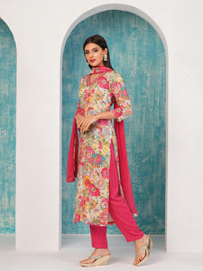 Gosriki Women'S Cotton Blend Printed Straight Kurta With Pant & Dupatta (Ruth Pink-Nw-Gs_M_Pink_Medium),Pink,,B0D4J721MC