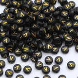 XIENBAOFU 100PCS Letter Beads 4X7mm Acrylic Alphabet Beads Gold Black Letter V Flat Round for Jewelry Making Bracelet Necklace K