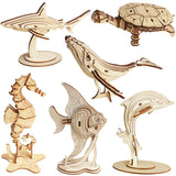 3D Wooden Sea Animal Puzzle - 6 Piece Set Wood Sea Animals Skeleton Assembly Model Kits - Wooden Crafts DIY Brain Teaser Puzzle 