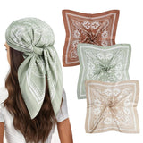 Sannidhi 3Pcs Bandanas Scarf For Women Stylish Satin Silk Like Head Scarf For Women, Fashion Paisley Square Neck Hair Wrap Sleep