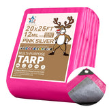 STARPYNG-12 Mil Pink/Silver 20x25 Feet Tarp-Heavy Duty Poly Tarp-Cover,Waterproof, UV Resistant, Weather Resistant, Cover Cars, 