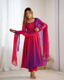 Gosriki Women'S Georgette Anarkali Solid Kurta With Pant & Dupatta (Sade Pink-Gs_Xxl_Pink_Xx-Large),Pink,2,B0DZ2V2F3R