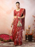 Stylum Women'S Paisley Print Lining Textured Dola Silk Saree (Srrosejacky_Rose)