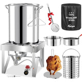 30QT Turkey Fryer Kit | Stainless Steel | Cover | Skimmer | 50,000BTU Burner | Outdoor Deep Fryers with Basket | Seafood Boil Po