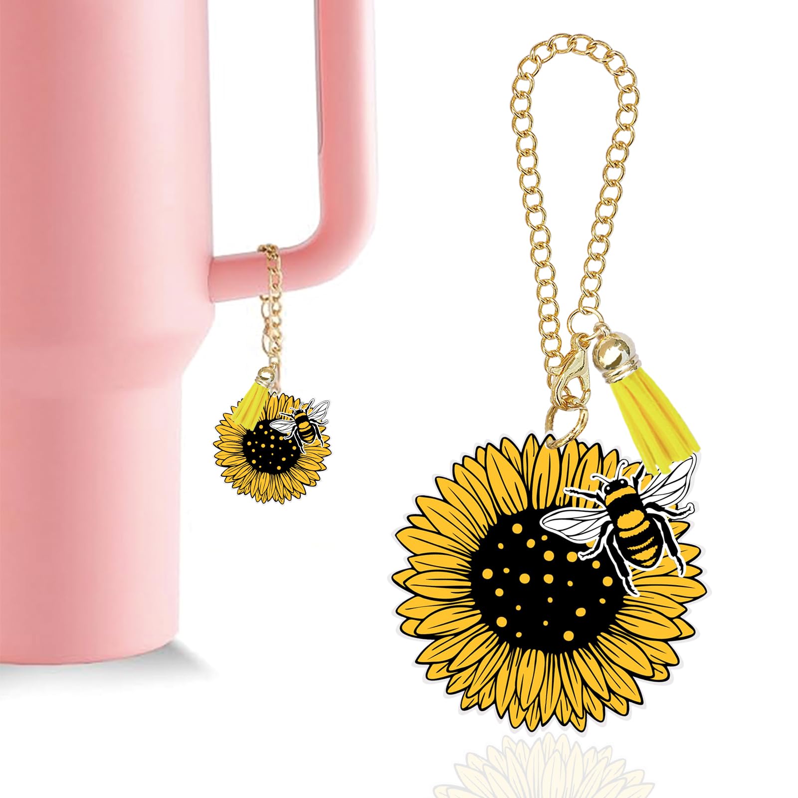 Ldntly Sunflower Stanley Cup Accessories,Water Bottle Charms Tumbler Keychain Sunflower Gifts for Women Her Mom Sister Friend Bi