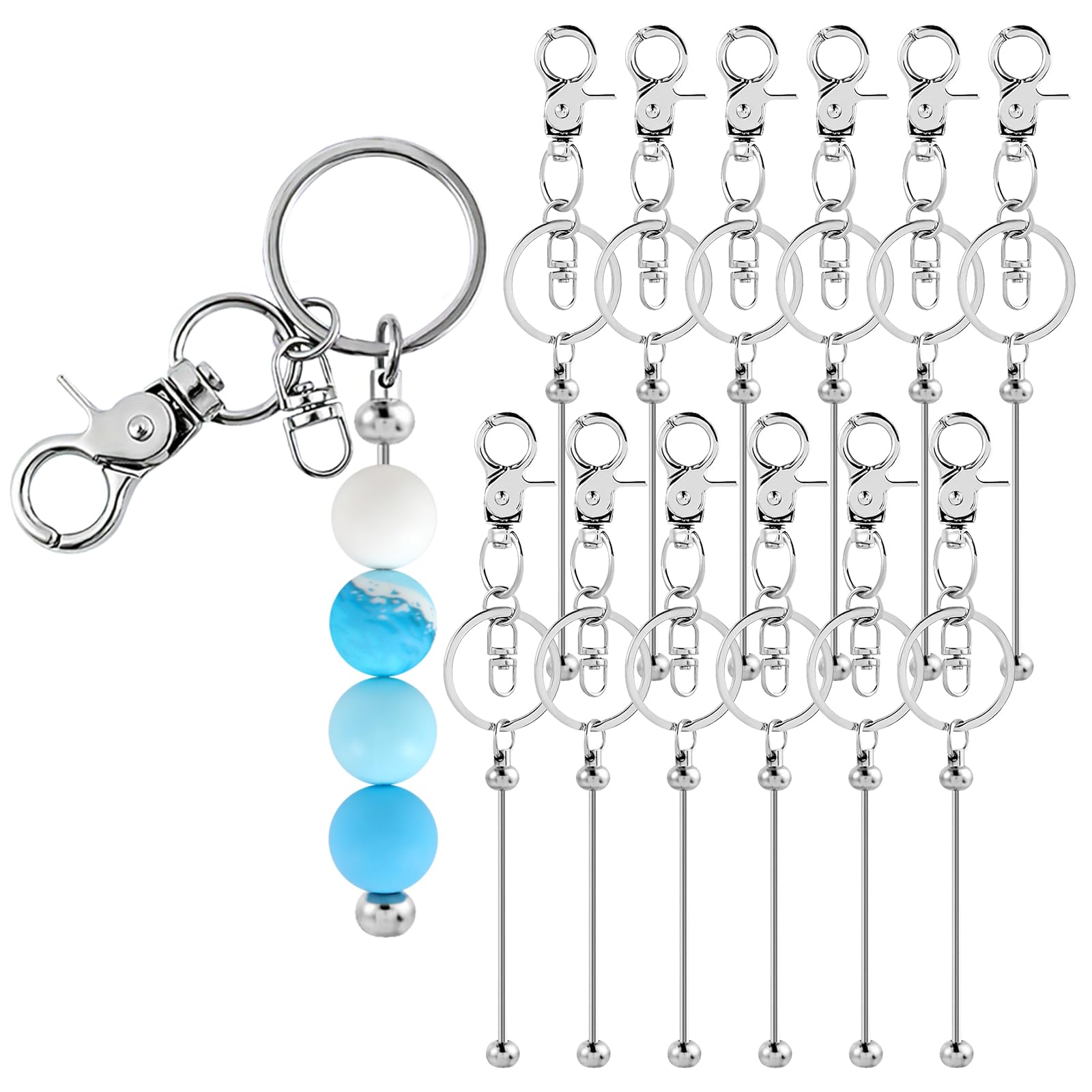 SALUOKE 12pcs Blank Beaded Keychain Bars DIY Accessories Metal Beaded Keychain Detachable Key Chain for Pendant DIY Crafts Jewel