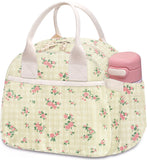 Carry bloom Lunch Box for Women, Insulated Lunch Bag Cute Corduroy Lunchbag Reusable Lunchbox for Work (flower blossom pink)