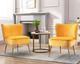 Janoray Velvet Accent Chair Set of 2 Comfy Living Room Chair Armless Slipper Mid Century Side Single Sofa Chair with Golden Legs
