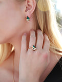 Leafael Wish Stone Stud Earrings with Emerald Green Birthstone Crystal, 18K Rose Gold Plated
