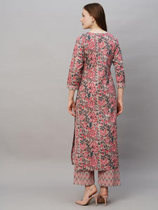 Gosriki Women'S Cotton Blend Printed Straight Kurta With Pant (Rohila Peach-Gs_M_Peach_Medium),Peach,,B0CBPQTDCG