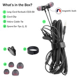 Extra Long Earbuds for TV & PC, with 12FT Spring Coiled Extension Cable, Volume Control & Mic, in-Ear Wired Headphones for 3.5mm