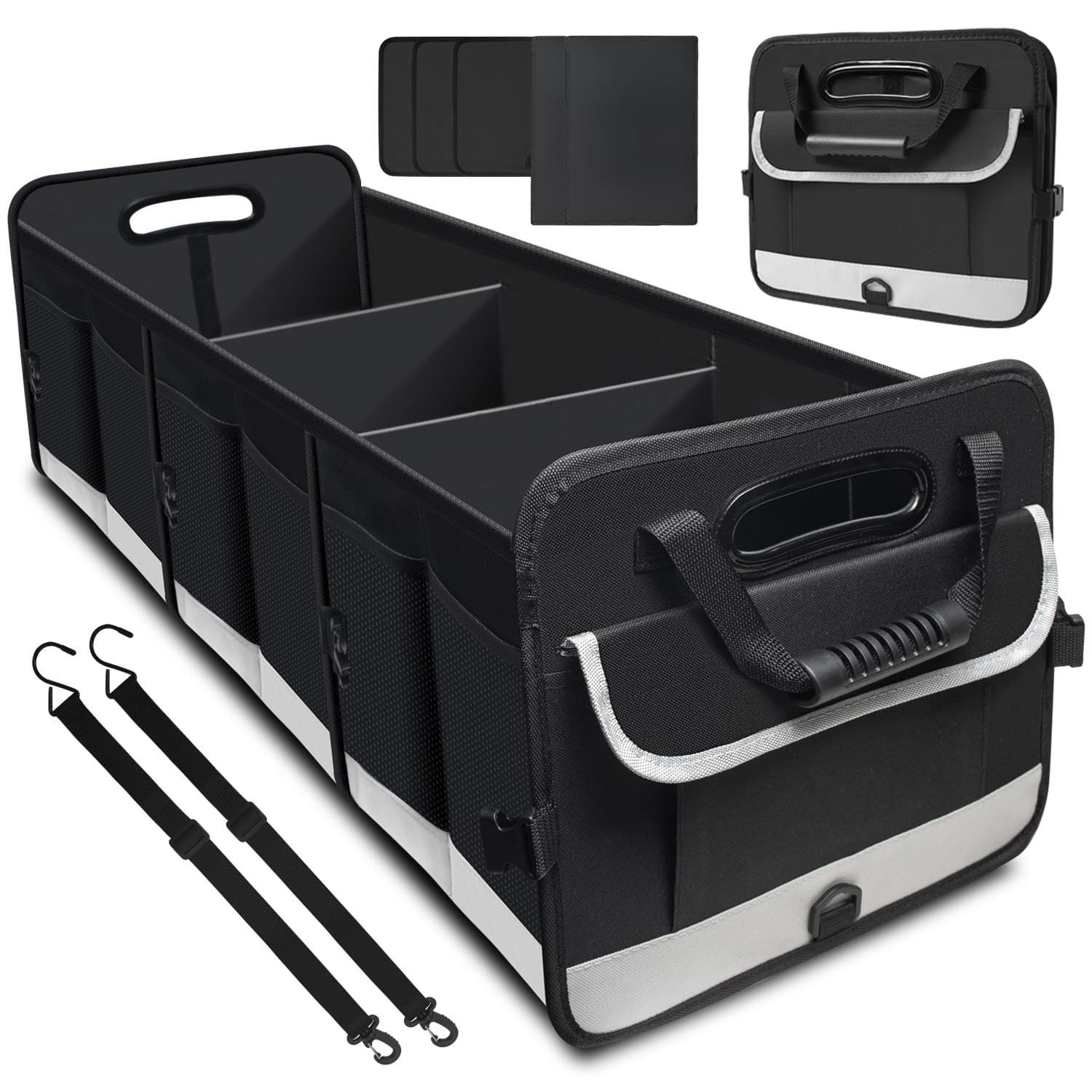 AOPHY Trunk Organizer for Car, 95L Large Capacity Storage with Non-Slip Bottom Strips and 2 Retractable Straps, Cargo Organizer 