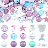 Buryeah 200 Pcs Mermaid Wooden Beads Ocean Mixed Purple and Pink Mermaid Tail Shaped Wood Beads for Summer Birthday Party DIY Cr