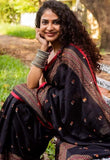 Gosriki Womens Georgette Blend With Blouse Piece Embroidery Saree (Glass Black Free Size),Black,,B07XXV9RLV