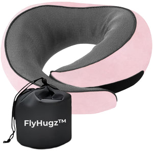 FlyHugz Neck Travel Pillow | Memory Foam Neck Pillow for Comfort on Airplane | Compact and Ergonomic Design for Travel, Car Ride