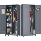 STEELIST Metal Tool Storage Cabinet, Broom Closet with Hooks, 72.8 Tall Garage Cabinet with Shelves, Heavy-Duty Cleaning Storage