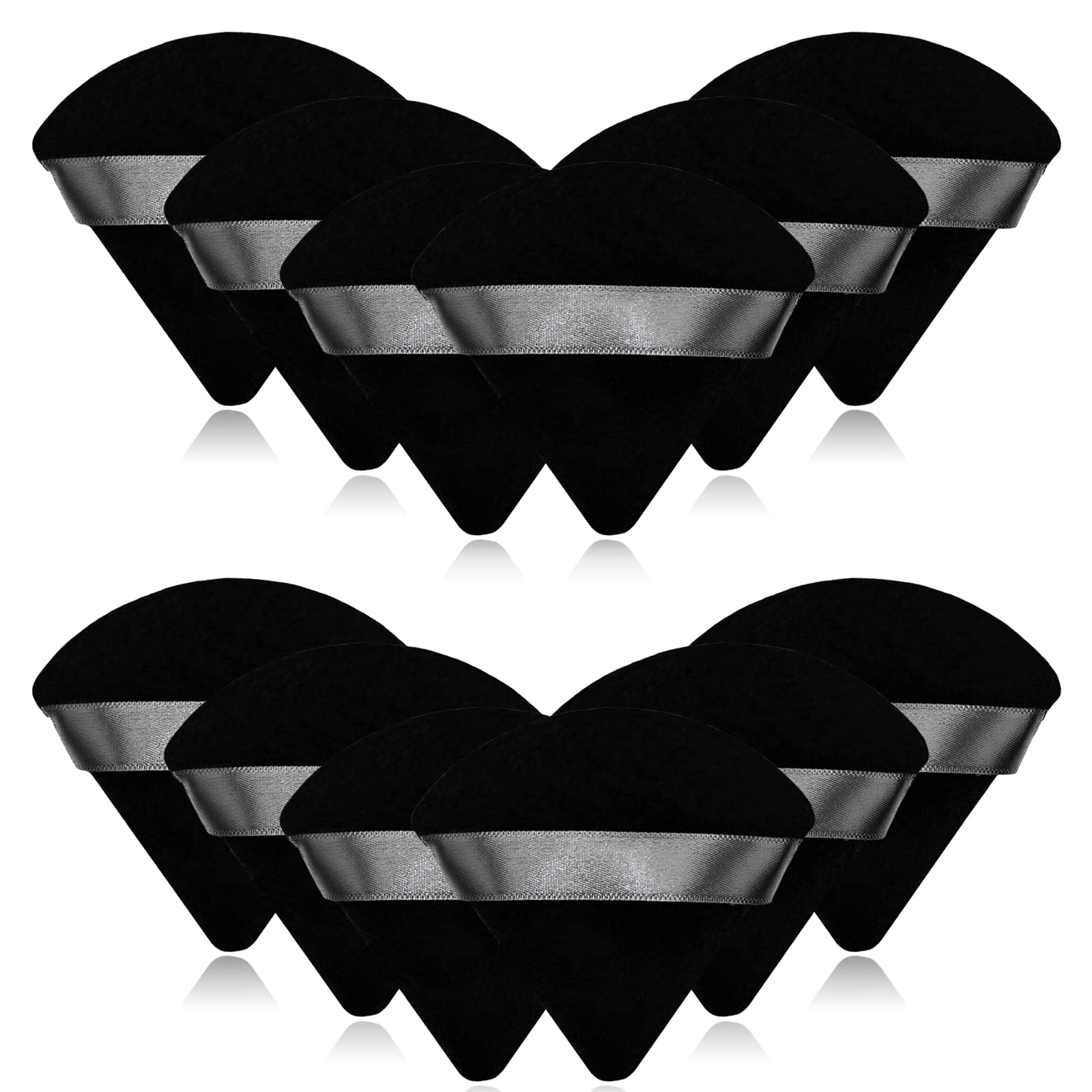 12 Pieces Black Cosmetic Powder Puff,2.76 inch Portable Soft Sponge Setting Face Puffs,Triangle Velvet Powder Puff with Ribbon B