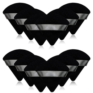 12 Pieces Black Cosmetic Powder Puff,2.76 inch Portable Soft Sponge Setting Face Puffs,Triangle Velvet Powder Puff with Ribbon B