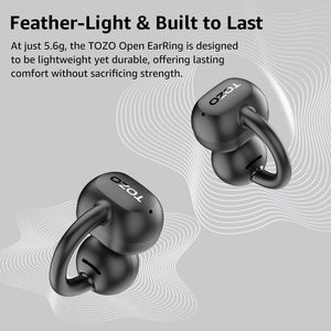 TOZO OpenEarRing True Open Ear Headphones, Lightweight Comfort Open Ear Clip Wireless Earbuds, 40H Play Bluetooth 5.4 Headphones