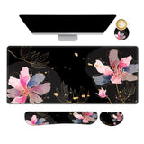 DINKY Desk Mat Black Flower, Large Gaming Mouse Pad with Wrist Rest, 4in1 XXL Mousepad+Keyboard Wrist Rest+Mouse Pad Wrist Suppo