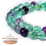 BEADNOVA Fluorite Beads Natural Crystal Beads Stone Gemstone Round Loose Energy Healing with Crystal Stretch Cord for Jewelry Ma
