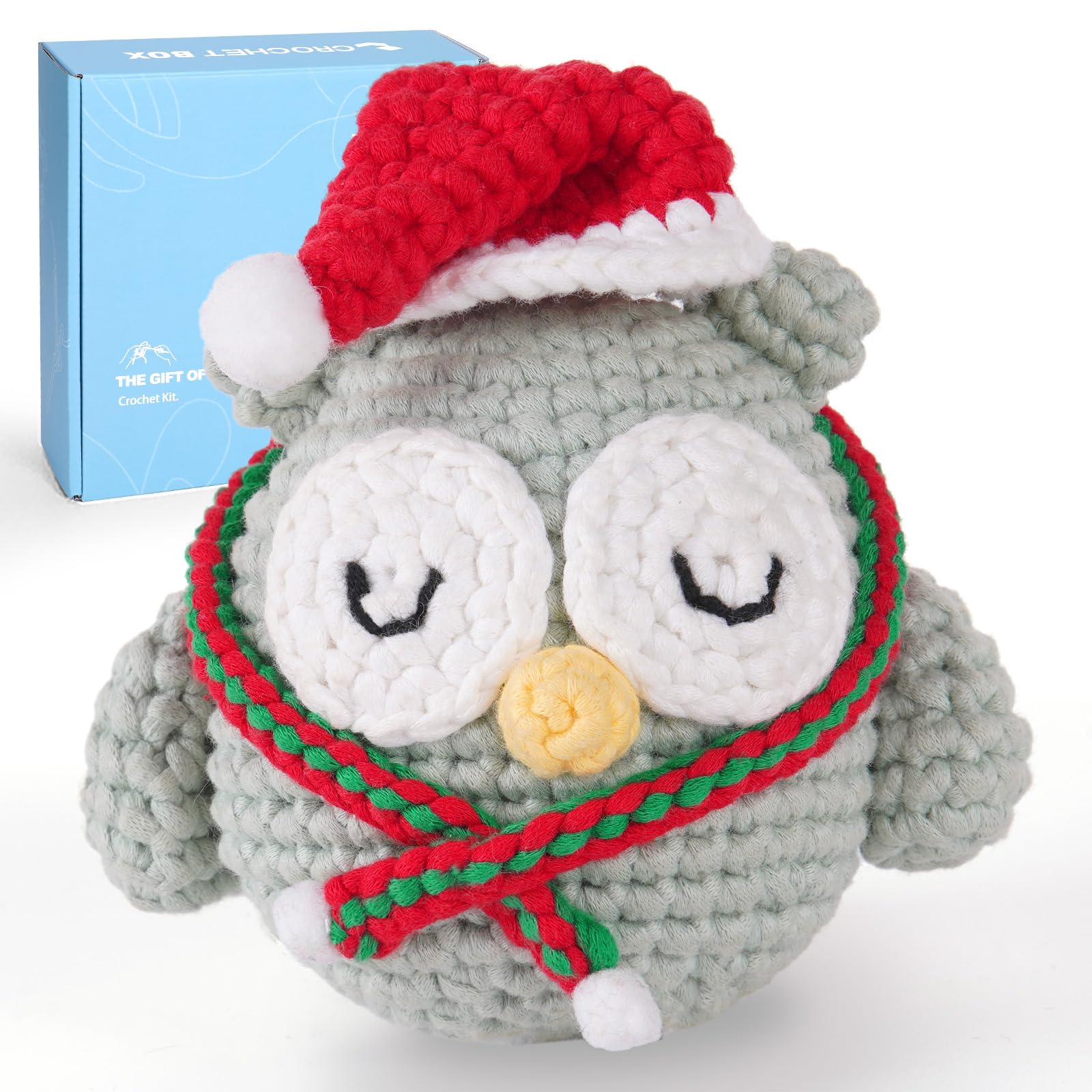 CrochetBox Crochet Kit for Beginners Adults - Christmas Owl Starters Crochet Kit, Beginners Crocheting Kitting for Adults Kids, 