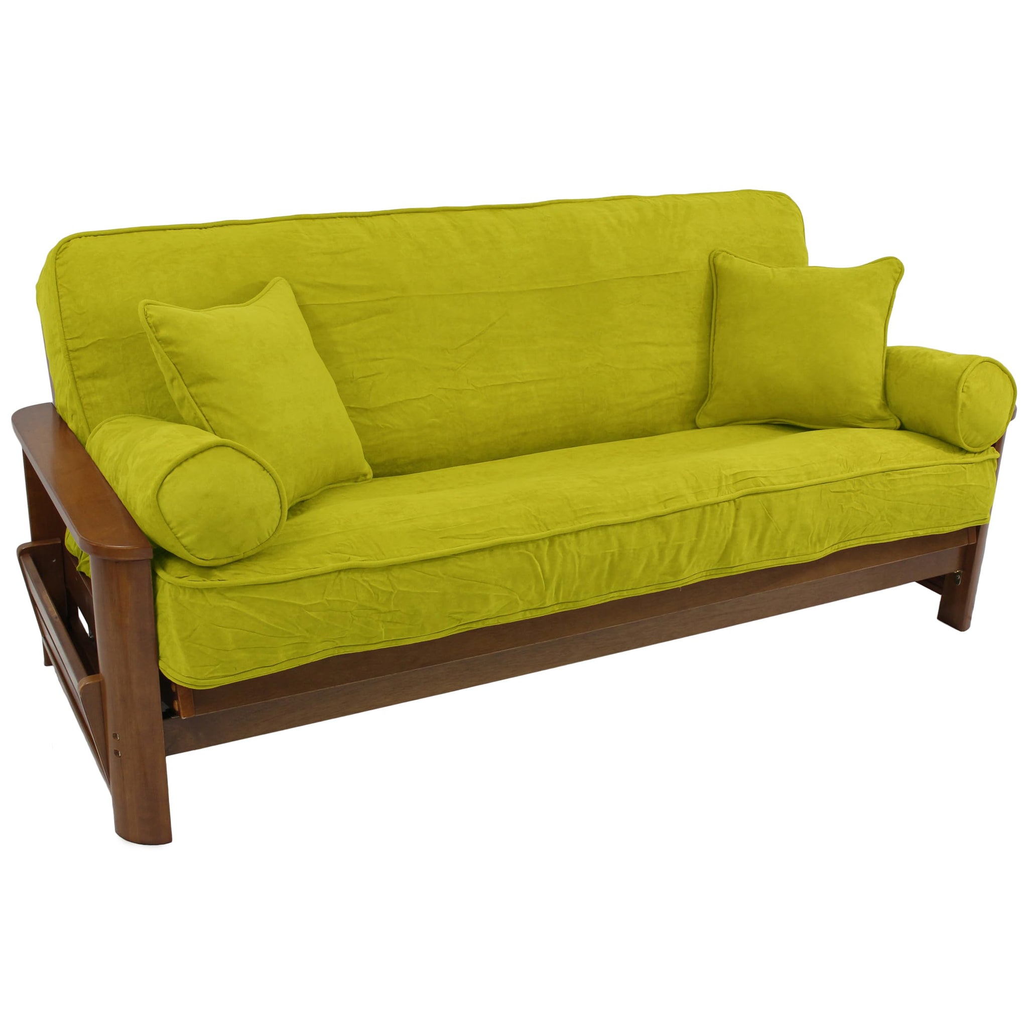 Blazing Needles Solid Microsuede Double Corded 8' To 9' Futon Cover Set With 4 Throw Pillows (Set Of 5), Full, Mojito Lime,Throw Pillows, Kitchen & Dining Features