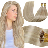LaaVoo Itip Human Hair Extensions Blonde I Tips Hair Extensions Real Human Hair Ash Blonde Highlighted Bleach Blonde Soft 60s Re