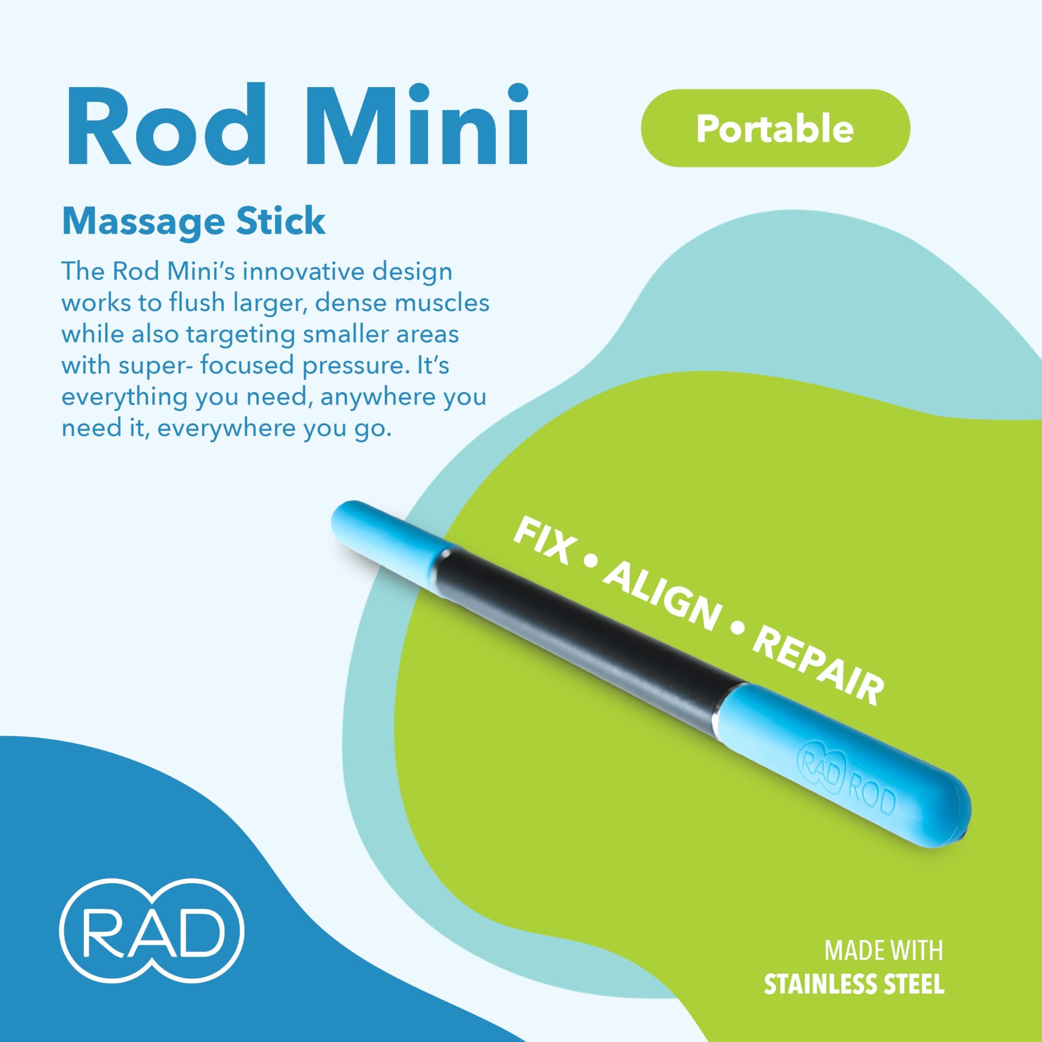 RAD Rod Mini Massage Roller Stick - Myofascial Release Roller for Legs, Shoulders, Neck, Back, Arm - Muscle Roller for Athletes