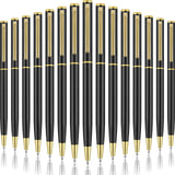 Zonon 15 Pcs Black Gold Metal Slim Ballpoint Pens Bulk Retractable Metallic Black Ink 1 mm Medium Point Smooth Writing Pens for 