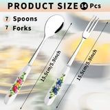 14 Pcs Dessert Forks and Spoons Silverware Set,Stainless Steel Small Appetizer Forks,Mini Coffee Spoons Salad Fork with Ceramics