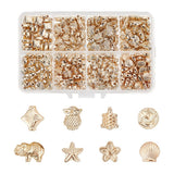 PH PandaHall 300pcs Gold Spacer Beads 8 Style Starfish Shell Beads Flat Round Beads Animal Turtle Spacers Beads for DIY Summer S