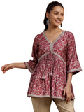 Libas Women'S Silk Blend Floral A-Line Kurti (291590R Pink