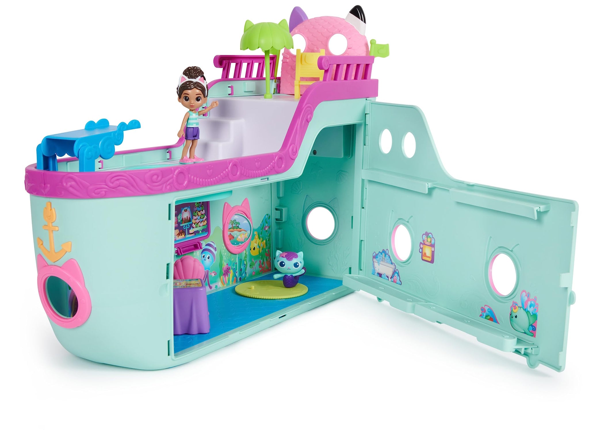Gabby'S Dollhouse Gabby Et La Maison Magique Gabby Cruise Ship - 2 Gabby Cat Figurines 16 Accessories - Luminous Effects - Carto