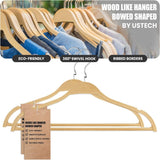 Wooden Suit Hangers with Bowed Contoured Shoulders, Natural Wood Finish