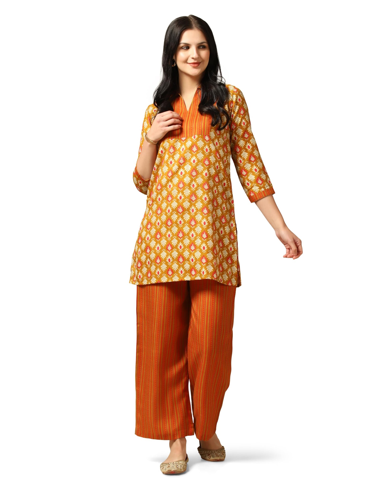 Toplot Women'S Cotton Blend Printed Straight Kurta With Pant (Kurta-Pant-5175-Orange-L),Orange,,B0CYLPZ6N9