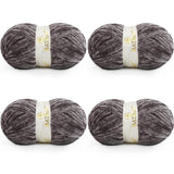BATELO Velvet Chenille Yarn for Crocheting & Knitting 1440 Yards, Soft Thick Fluffy Bulky Blanket Yarn, 4 Pack of 10.5oz (Grey B