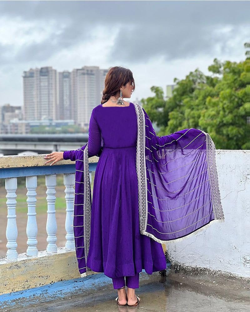 Anni Designer Women'S Rayon Blend Solid Anarkali Kurta With Pant & Dupatta (Pancham Begani_L_Begani_Large),Begani,L,Rayon Blend,Anarkali,