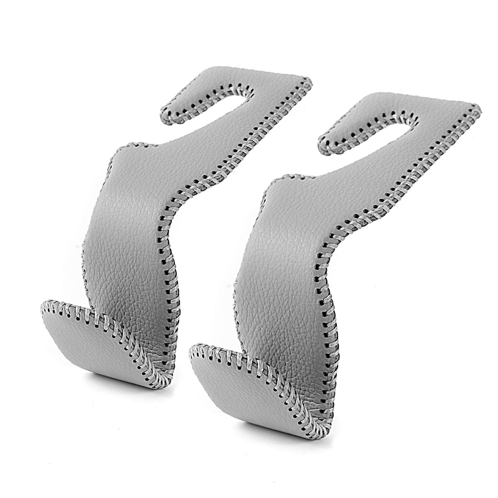 AMVOYOA Headrest Hooks for Car, Back Seat Organizer Gray Leather Hanger Holder Hook, for Hanging Purses and Bags and Coats, Pack