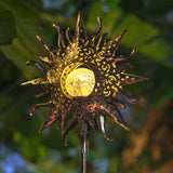 HOMEIMPRO Large Sun Solar Garden Decor Lights Outdoor Garden Gifts Mom Dad, Crackle Glass Metal Stake Backyard Decor, Waterproof