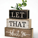 Moucuny 4 Pcs Farmhouse Table Decor Washroom Wooden Signs Rustic Eucalyptus Leaves Wooden Block Sign Gift Let that Shit Go Farmh
