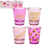 Paris Hilton 4-Piece Shot Glass Set, Fun Decals on Every Glass, 2-Ounce, Hot Pink and Light Pink