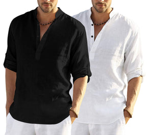 Bellstone Men'S Cotton Blend Solid Regular Dress Shirt (Kurta800_Combo_Black_White_S