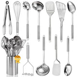 Stainless Steel Kitchen Utensils Set - 12pcs Cooking Utensils Set with Holder, Heat Resistant Kitchen Tool Set for Cooking with 