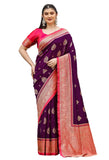 Leriya Fashion Womens Trendy Kanjivaram Soft Lichi Silk Saree With Blouse Piece (Purple)