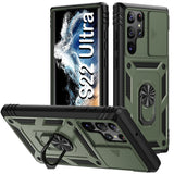 PASNEW Case for Samsung Galaxy S22 Ultra 5G,Camera Cover Slide & 360 Metal Finger Kickstand,Military Heavy Duty Rugged Shockproo