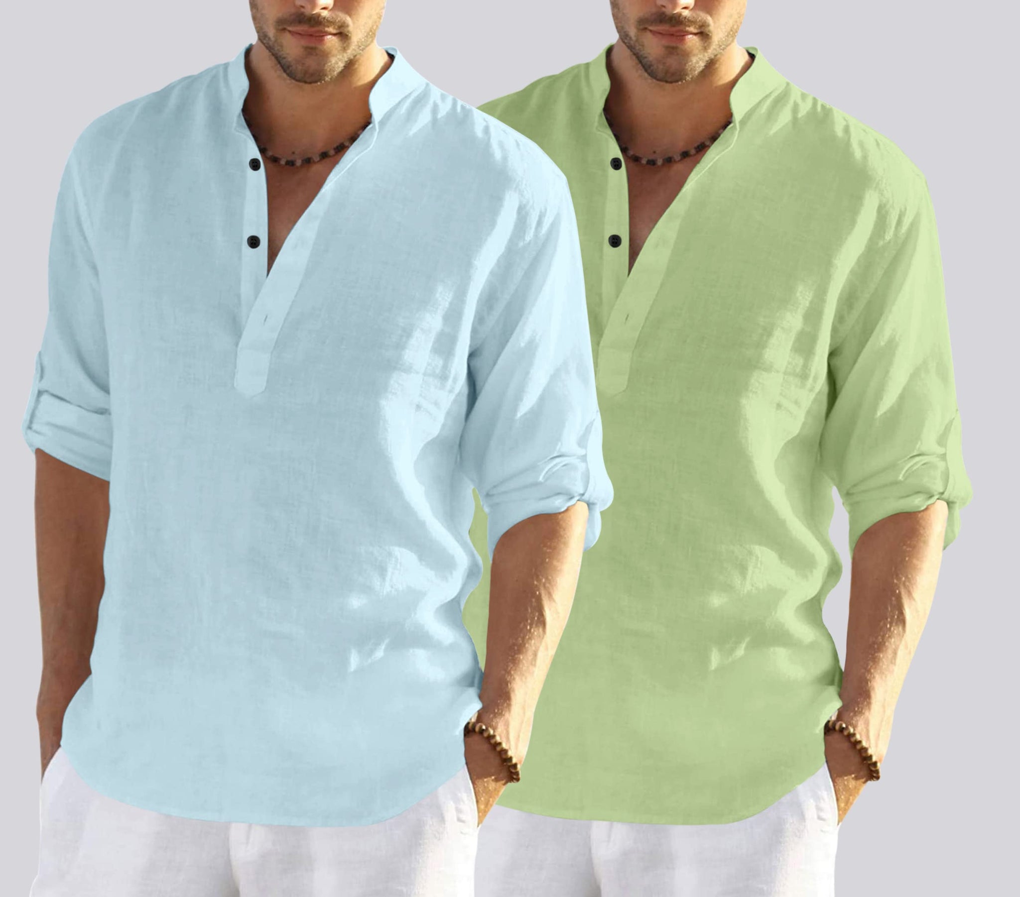 Bellstone Men'S Cotton Blend Solid Regular Dress Shirt (Kurta800_Combo_Aqua_Light Green_M